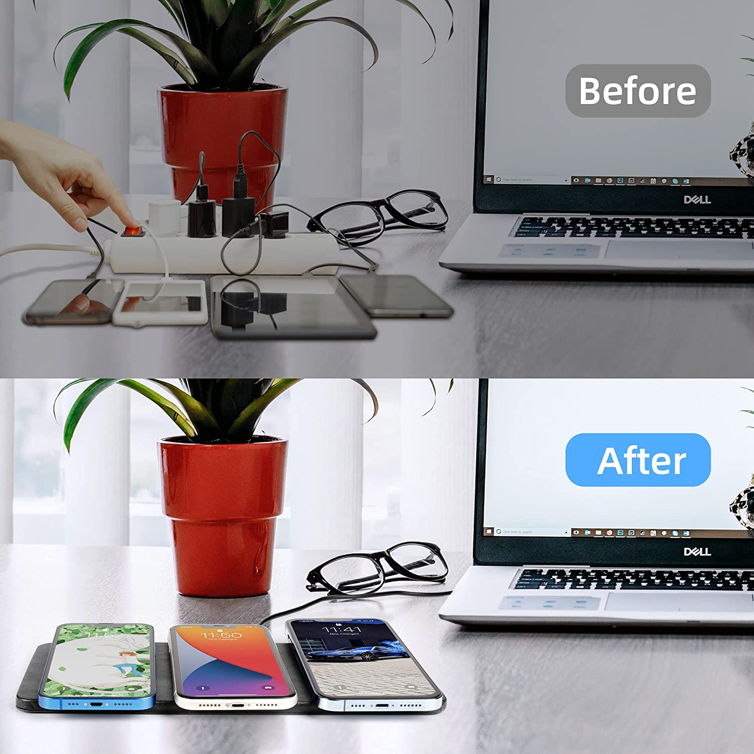 navor 3-in-1 Ultra-Slim Leather Multiple Devices Wireless Charging Pad