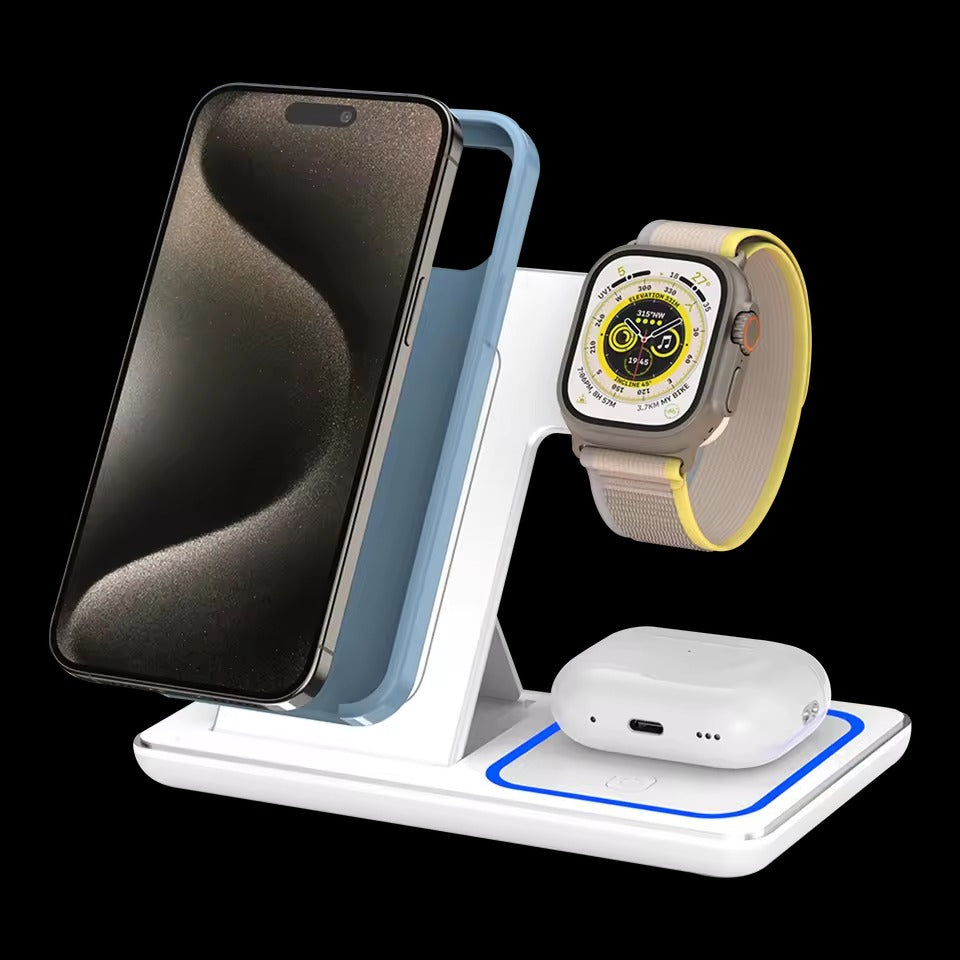 3-in-1 Wireless Charger Station for iPhone 17/16/15/14/13/12/Pro Max, Apple Watch Ultra 11/10/9/8/7/SE/6/5/4/3/2/1 & AirPods 4/3/Pro Samsung S24/S23/S22