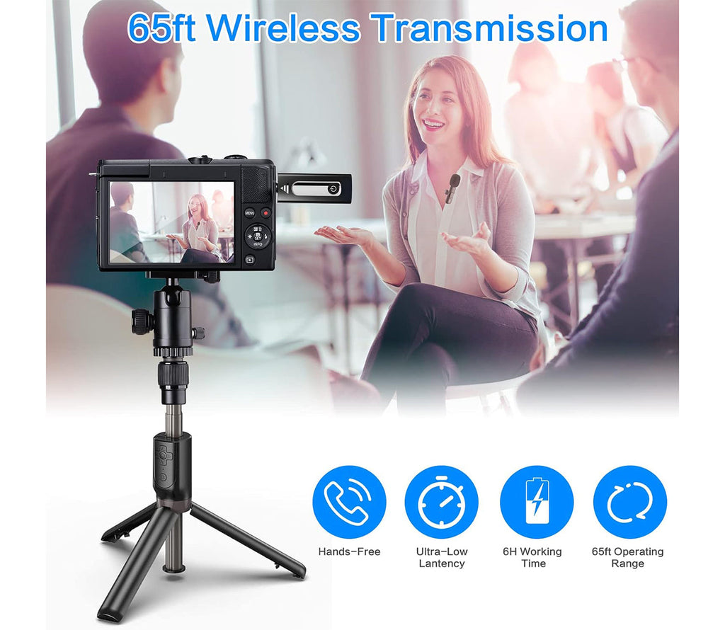 navor Wireless Lavalier Microphone Dual Clip-On for Compatible iPhone Android Camera