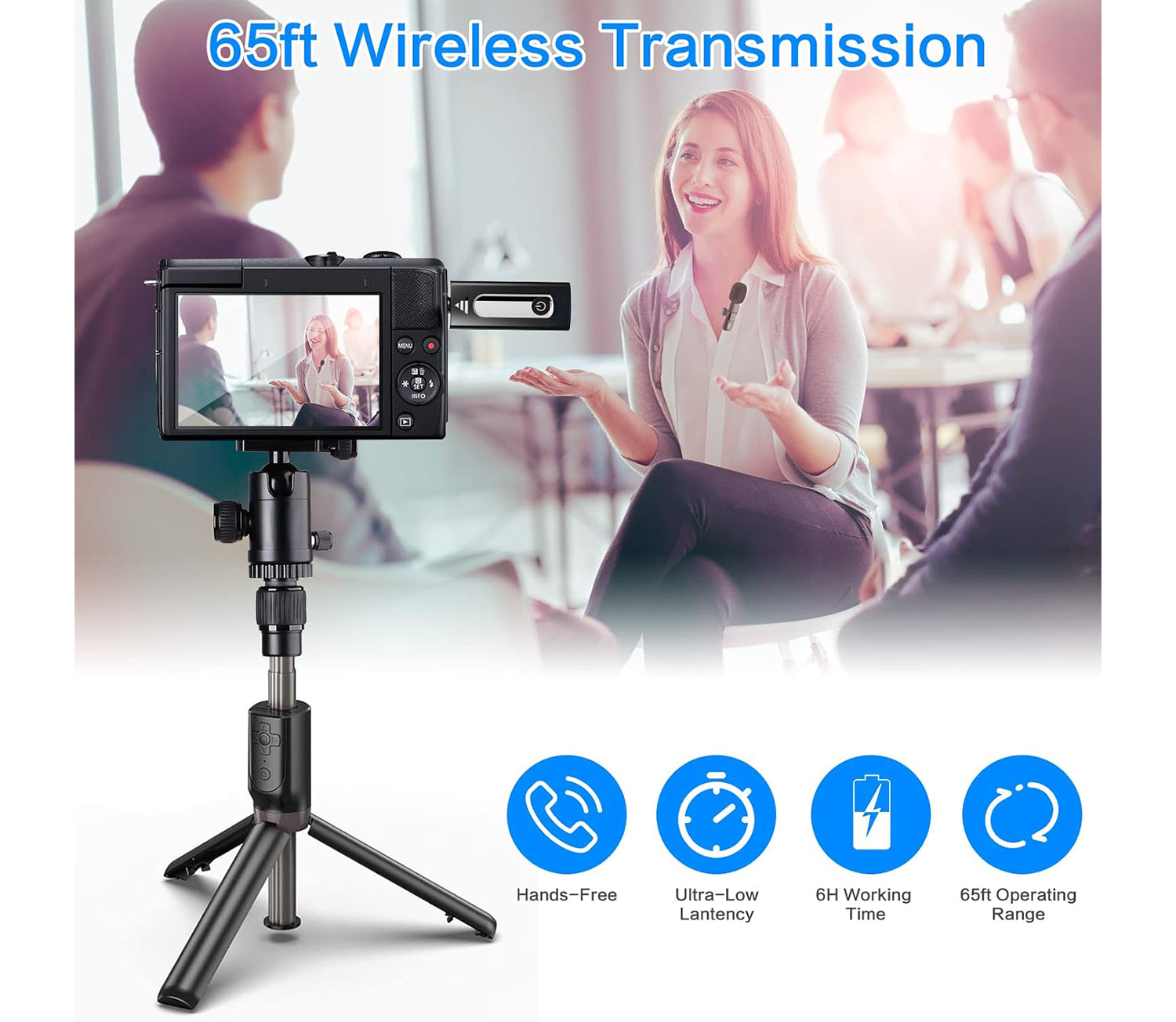 navor Wireless Lavalier Microphone Dual Clip-On for Compatible iPhone Android Camera