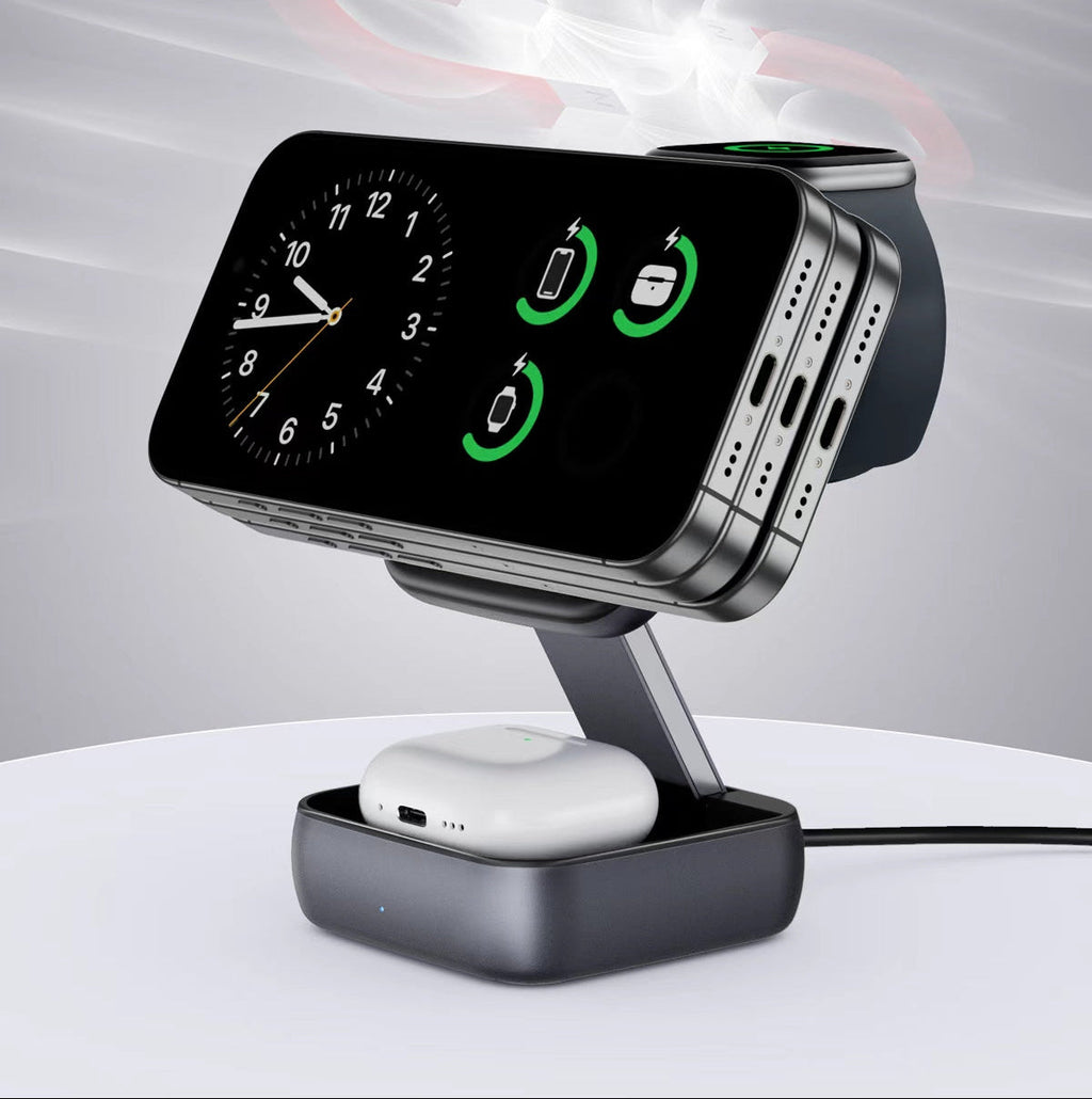 3 in 1 Foldable MagSafe Travel Wireless Charging Station 15W Fast Charger for iPhone, iwatch and for airpods