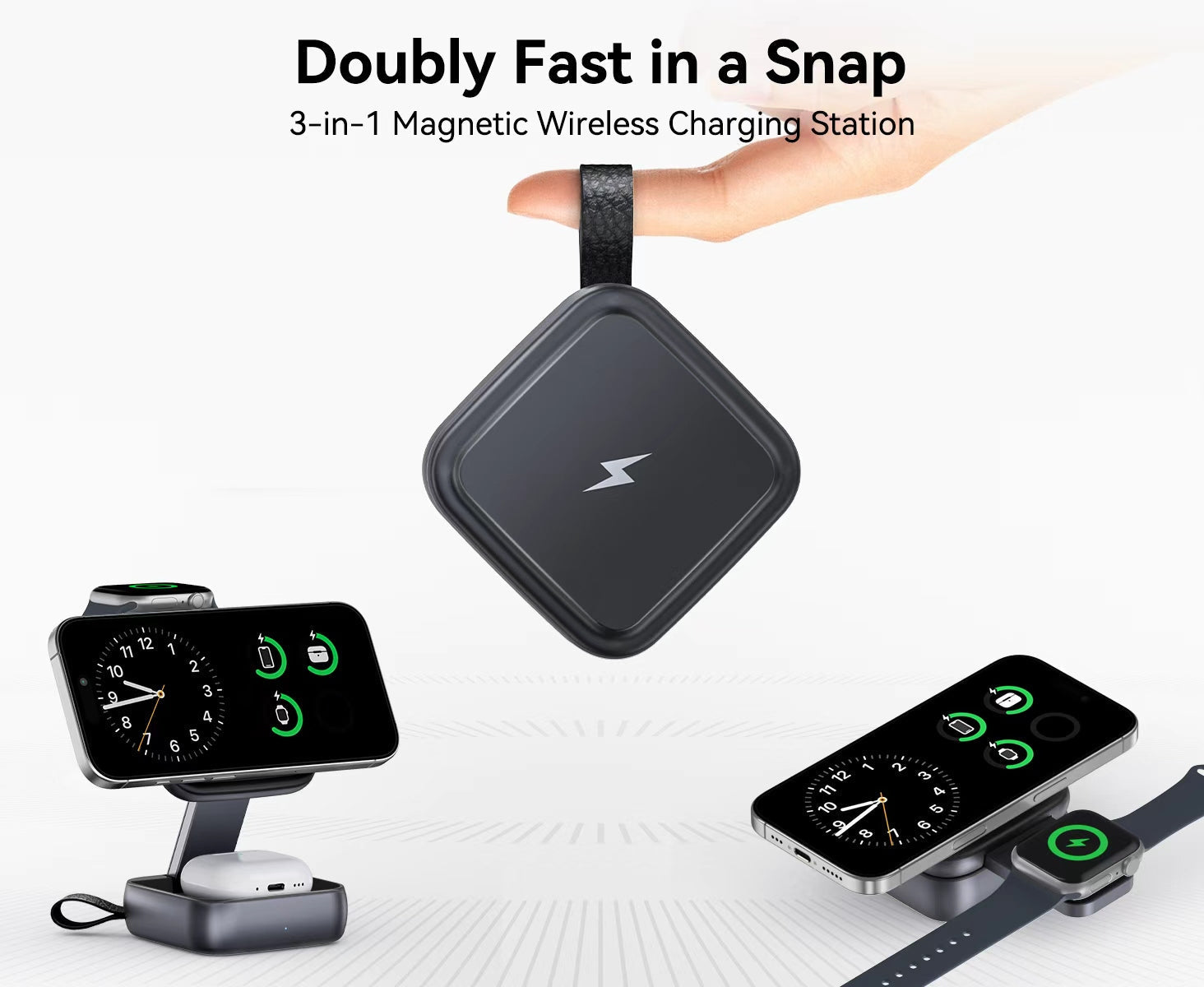 3 in 1 Foldable MagSafe Travel Wireless Charging Station 15W Fast Charger for iPhone, iwatch and for airpods