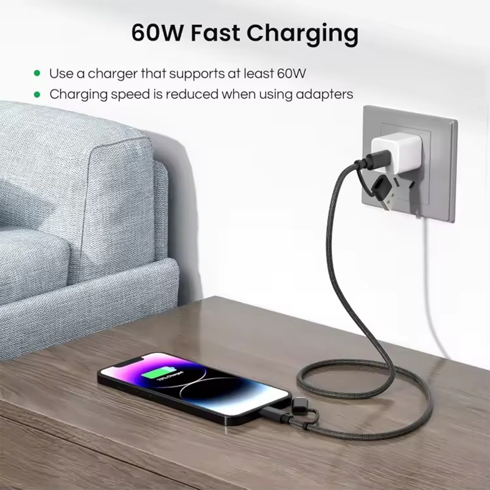 navor 4-in-1 USB C Fast Charging Cable 60W PD, USB-A/USB-C to USB-C/Lightning Multi Charger Cord