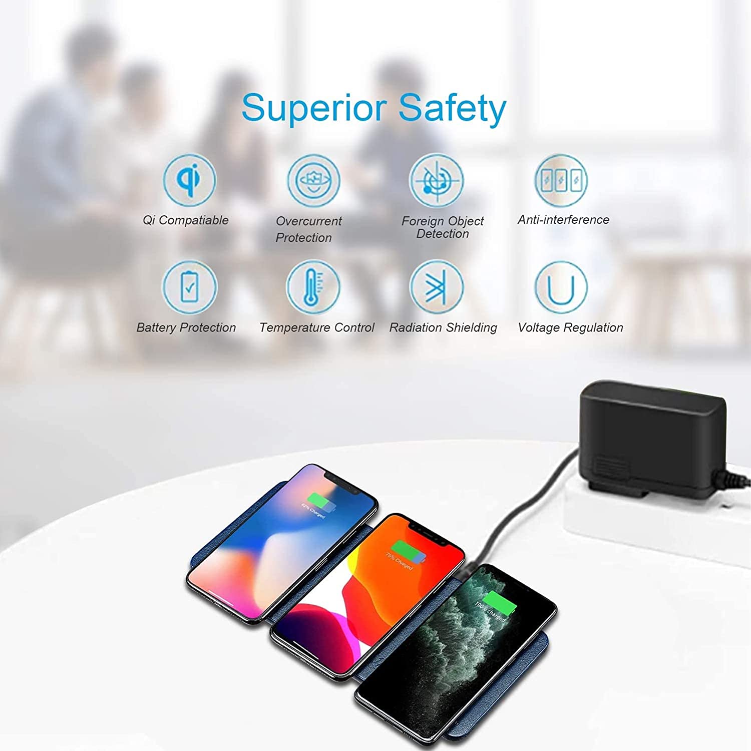 navor 3-in-1 Ultra-Slim Leather Multiple Devices Wireless Charging Pad