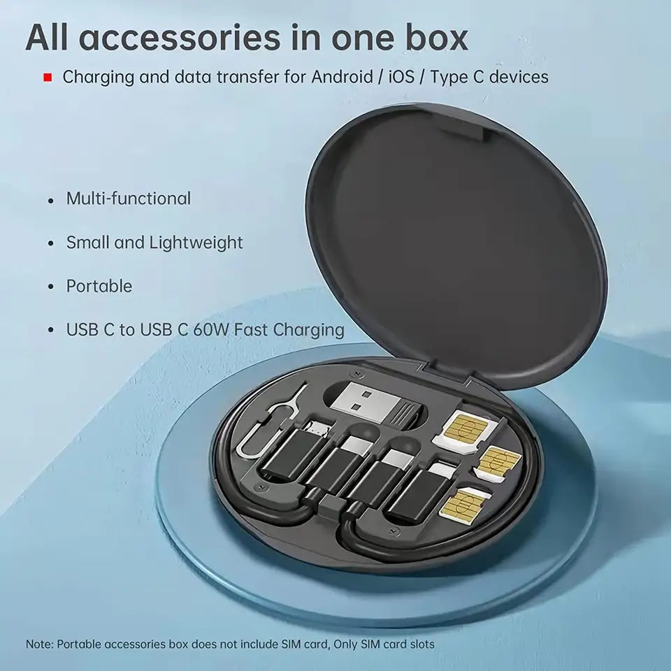 navor 60W USB-C/USB-A/Micro-USB/Charging Cable Kit Slim Travel Organizer Storage Box