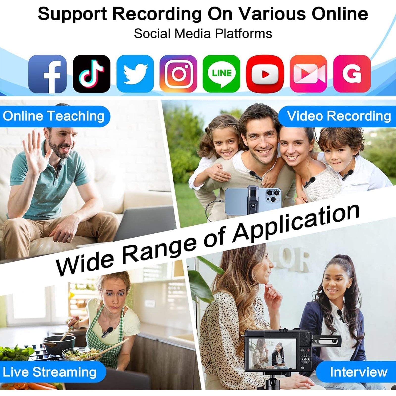 navor Wireless Lavalier Microphone Dual Clip-On for Compatible iPhone Android Camera