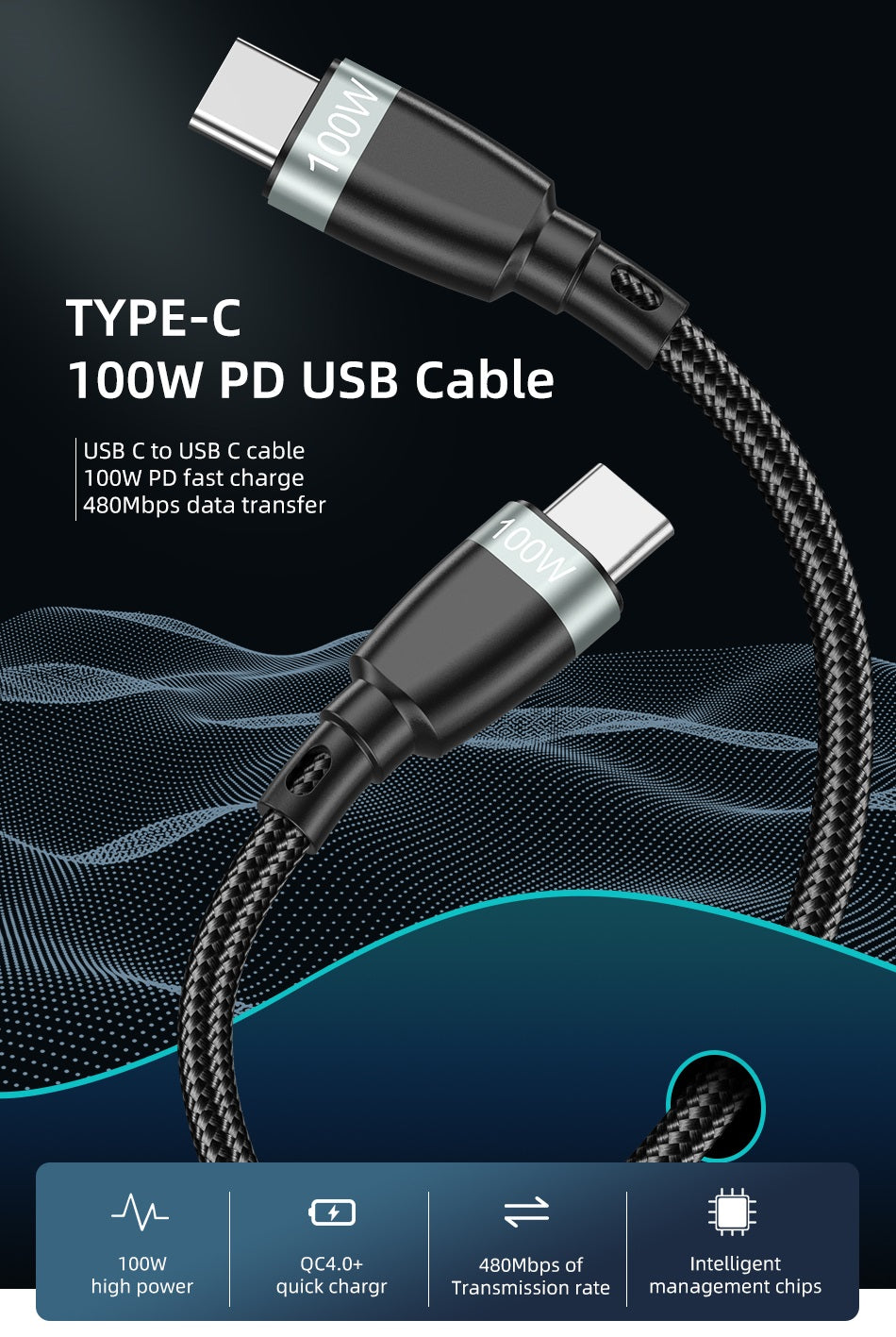 navor 100W USB-C to USB-C Charging Cable, Nylon Charging and Data Transfer Cord