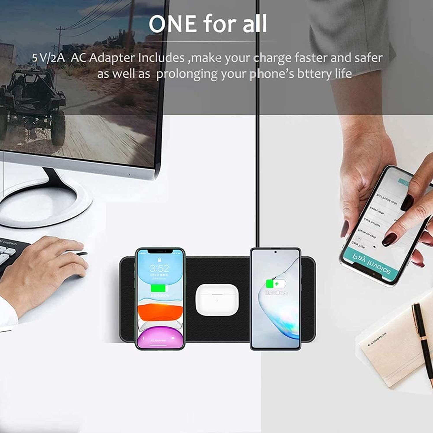 navor 3-in-1 Ultra-Slim Leather Multiple Devices Wireless Charging Pad