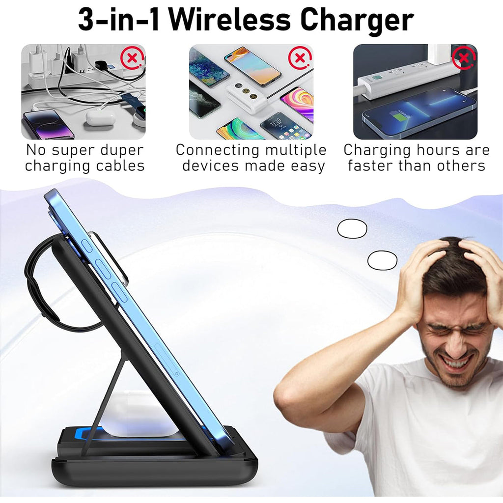 3-in-1 Wireless Charger Station for iPhone 17/16/15/14/13/12/Pro Max, Apple Watch Ultra 11/10/9/8/7/SE/6/5/4/3/2/1 & AirPods 4/3/Pro Samsung S24/S23/S22