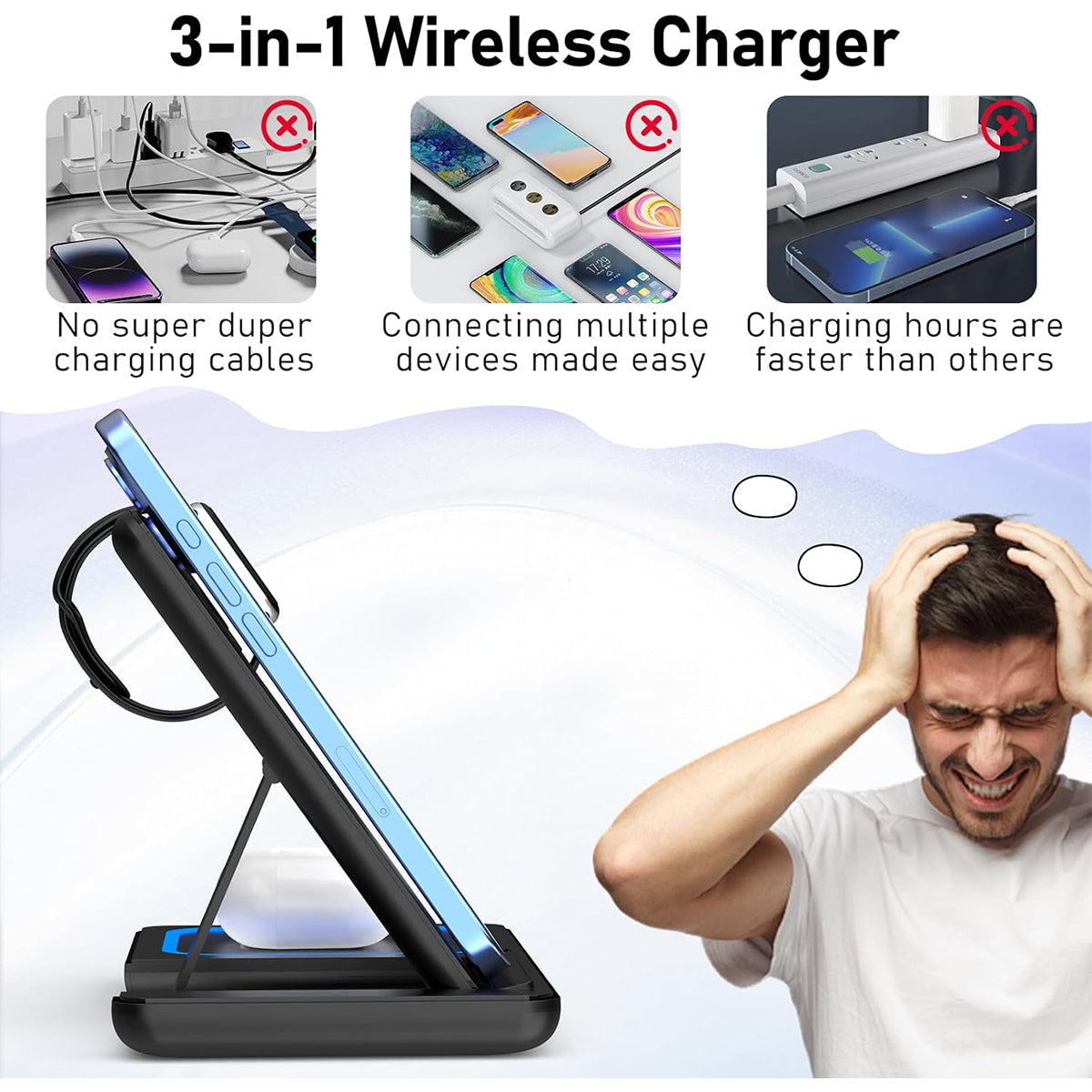 3-in-1 Wireless Charger Station for iPhone 17/16/15/14/13/12/Pro Max, Apple Watch Ultra 11/10/9/8/7/SE/6/5/4/3/2/1 & AirPods 4/3/Pro Samsung S24/S23/S22