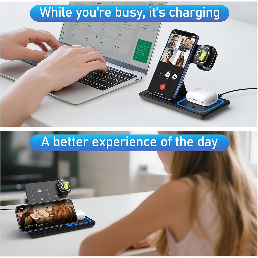 3-in-1 Wireless Charger Station for iPhone 17/16/15/14/13/12/Pro Max, Apple Watch Ultra 11/10/9/8/7/SE/6/5/4/3/2/1 & AirPods 4/3/Pro Samsung S24/S23/S22