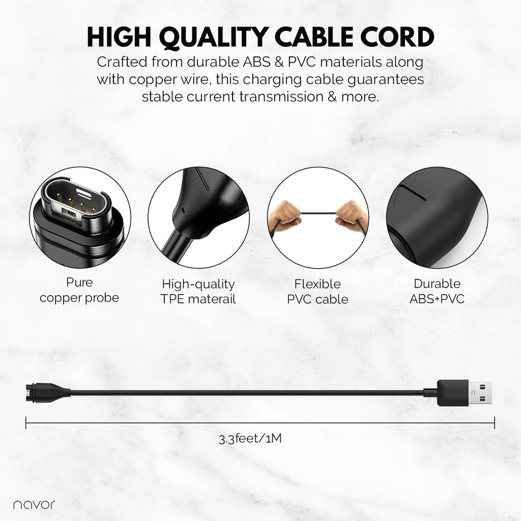 navor Smartwatch Charging Cable Replacement - USB Data Sync Fast Charging Cord Compatible for Vivoactive