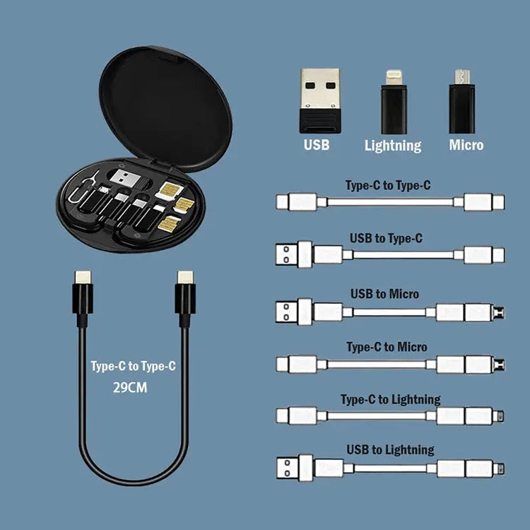 navor 60W USB-C/USB-A/Micro-USB/Charging Cable Kit Slim Travel Organizer Storage Box